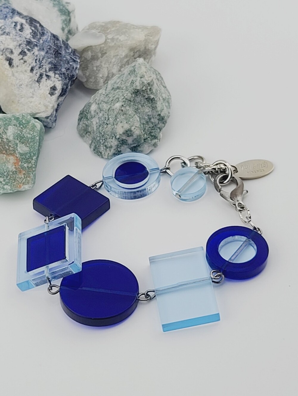 1985 Falsi Gioielli - Firenze Italy Cobalt Geometric Plexiglas Acrylic Bracelet